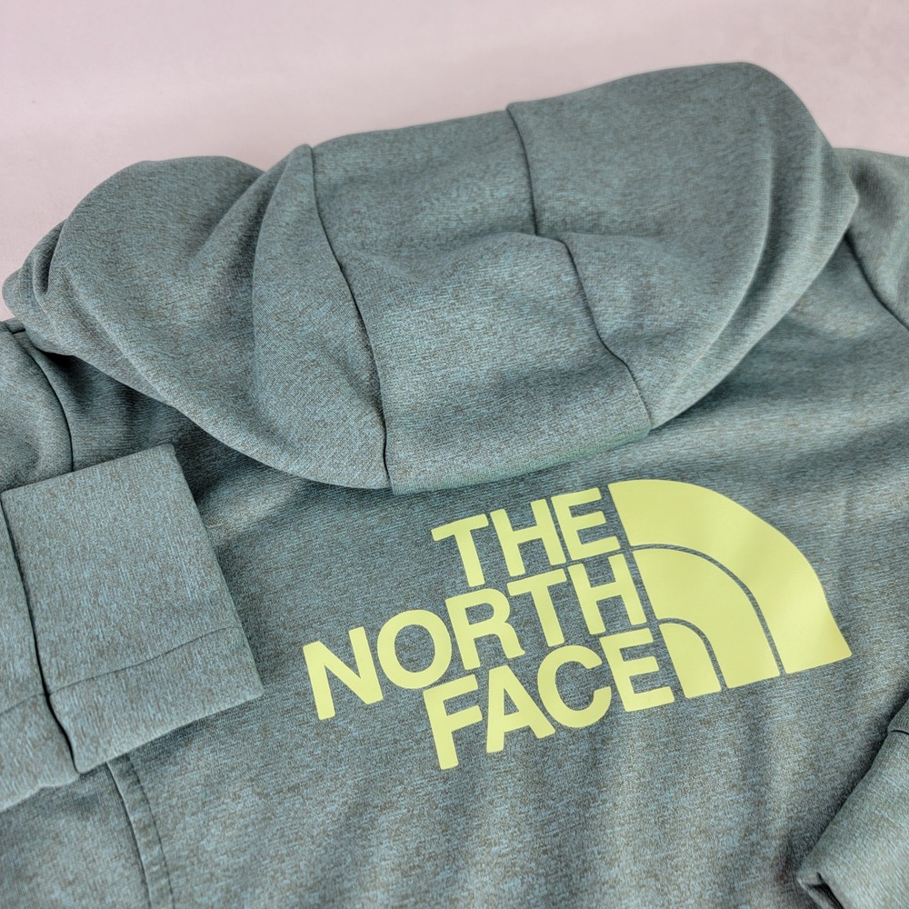 The North Face Womens Small Hoodie Pullover Activewear Green Yellow Logo Pocket